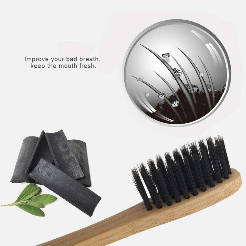 GoGreen 5Pcs Natural Bamboo Toothbrush, Charcoal-Infused Soft Hair Bristles, Eco-friendly Oral Care Tool - Ooala