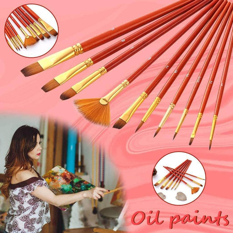 BookInk Paint Brush Set Nylon Hair Painting Kit│10 Pcs.