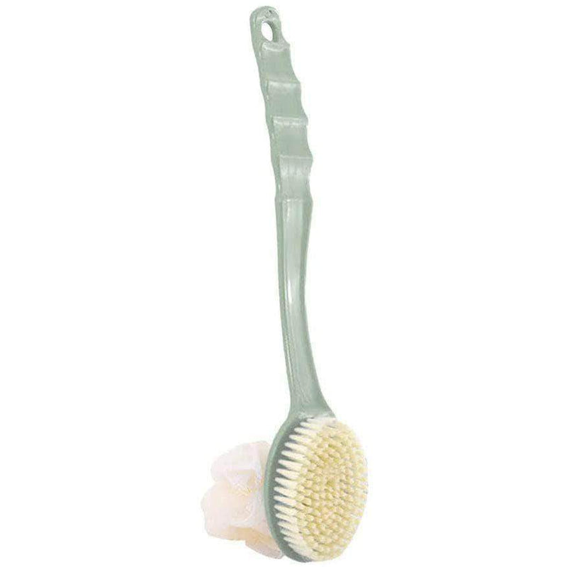 Brussh 2 IN 1 Shower Body Brush with Bristles & Loofah Back Scrubber Sponge with Long Curved Handle - Ooala