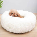 Cuppy Calming Faux Fur Donut Cuddler Bed for Dogs & Cats | Washable Round Pillow | White