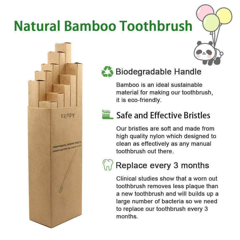 GoGreen 10-Pcs Natural Bamboo Toothbrush | Eco-friendly Charcoal-Infused Soft Hair Bristles