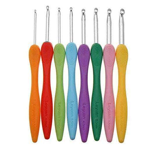 Tipine 8 pcs Aluminum Ergonomic Crochet Needles with Colorful Soft Rubber Grip Cushioned Handles